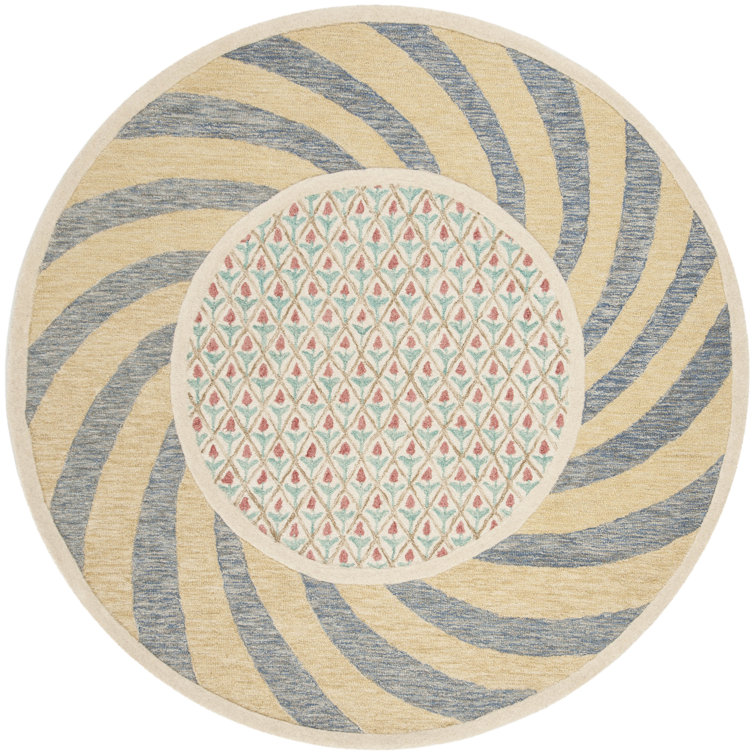 Harney Novelty Hand Tufted Wool/Cotton Floral Rug in Ivory/Blue/Rose