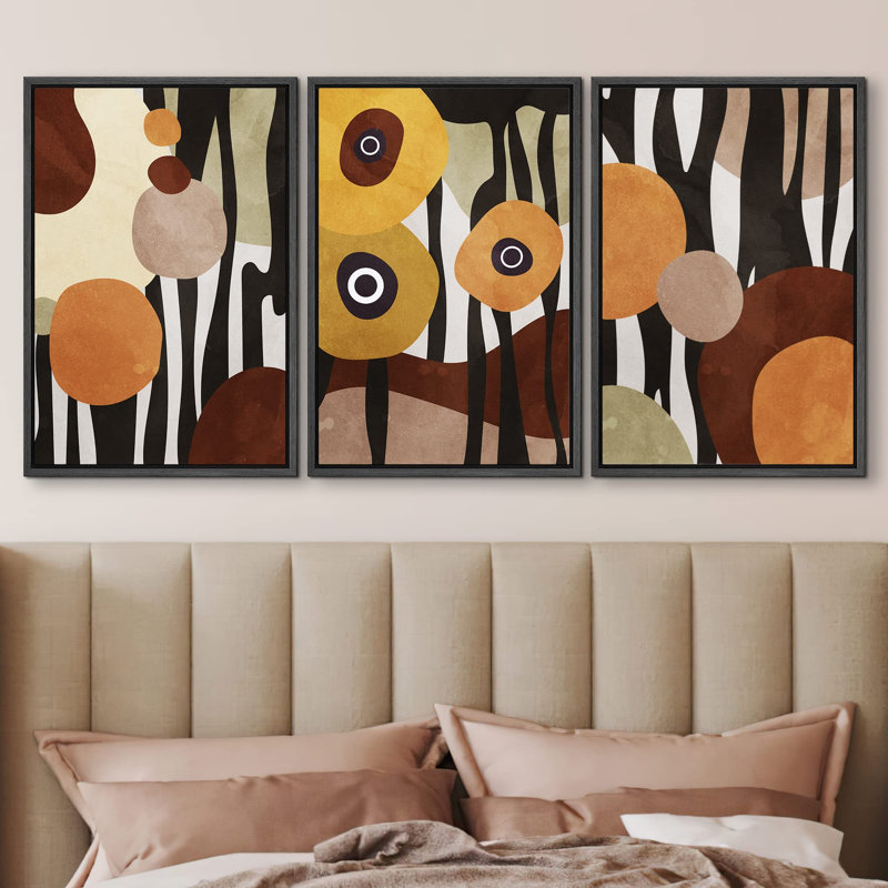 " Geometric Art Deco Expressionist Polygons Abstract Illustrations Modern Art Boho Decor Colorful " 3 - Pieces on, Noir