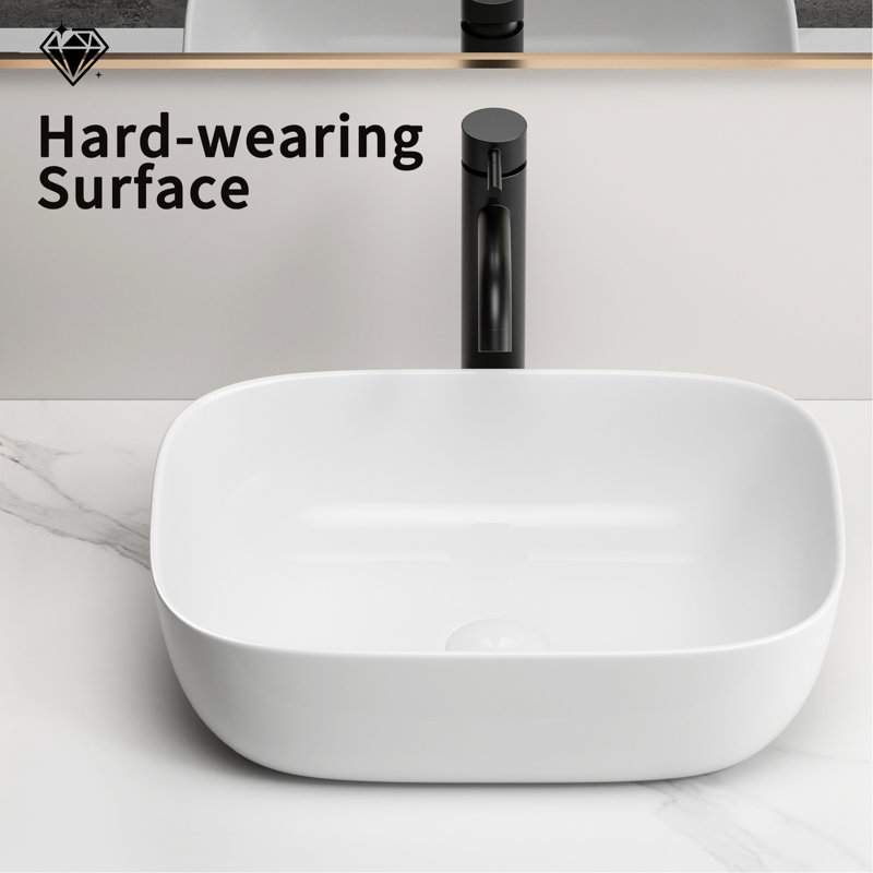 Modern Rectangle White Porcelain Bathroom Sink Above Counter, Contemporary Design Idea, Acid - Glaze Layer, Simple Installation Step Oval Vessel Elegant And Practical, Impact Glaze, Effortless Setup