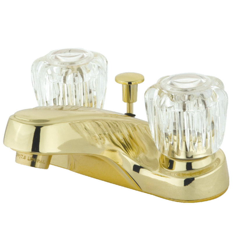 Kingston Brass Americana Two-Handle 3-Hole Deck Mount 4" Centerset Bathroom Faucet, With ABS Pop-Up Drain, Polished Brass