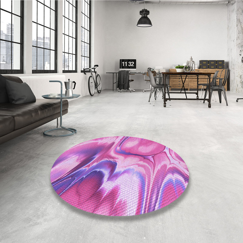 Tapis abstrait en laine mauve, Rond 4 pi