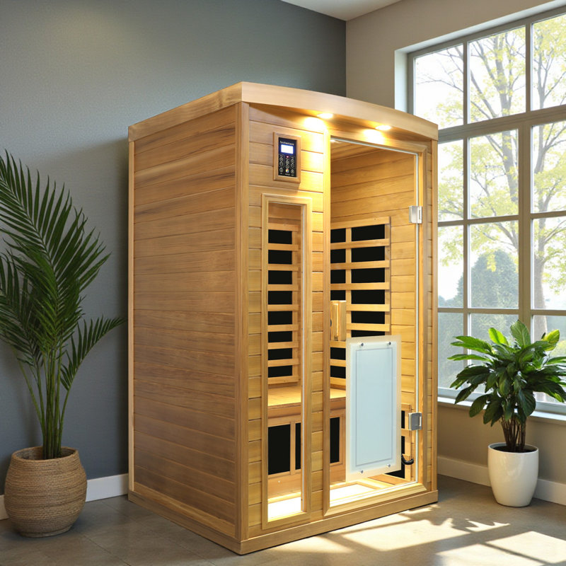 KISRAIS High End Luxury Indoor Sauna 2-Person Ultra Low 0-5 EMF FAR Infrared Sauna With 2 LED Reading Lights, 3 Chromotherapy Lights, 2 Exterior Lights & Bluetooth Speakers | Personal Indoor Dry Heat Sauna For Home & Gym – Made From Red Cedar