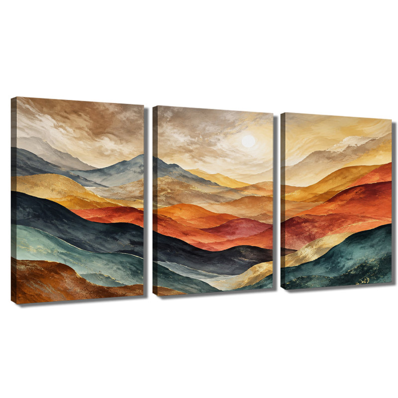 3 panneaux muraux de montagnes abstraites colorées, impression sur toile, 24 * 36 pouces * 3