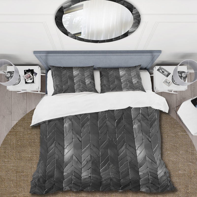 Ensemble de housse de couette noir gris à chevrons - Mid-Century, Housse de couette simple + 2 taies décoratives st