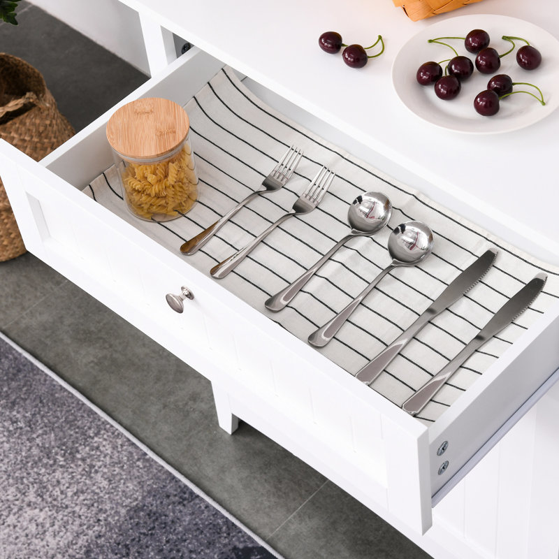 Élégant buffet avec rangement de cuisine, tablettes réglables, finition blanche, pour un four à micro-ondes spacieux, élégant