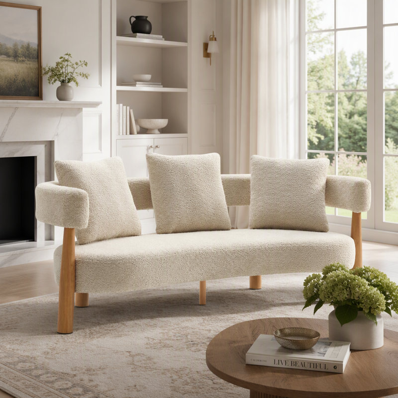 Canapé moderne incurvé rembourré à trois places avec tissu durable et support robuste pour une détente confortable dans le salon