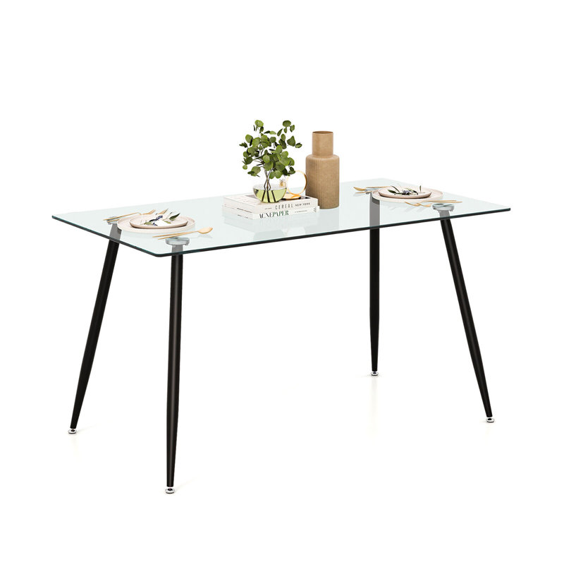 Annesley Glass Top Metal Base Dining Table, Black