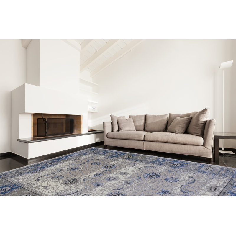 Coffield Oriental Ivory and Gray Soft Low Pile Area Rug, Rectangle 9' x 12'