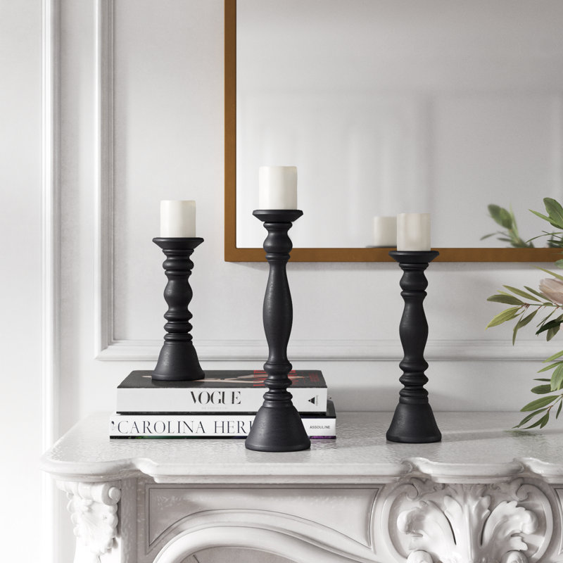 Wood Candle Holder, Black