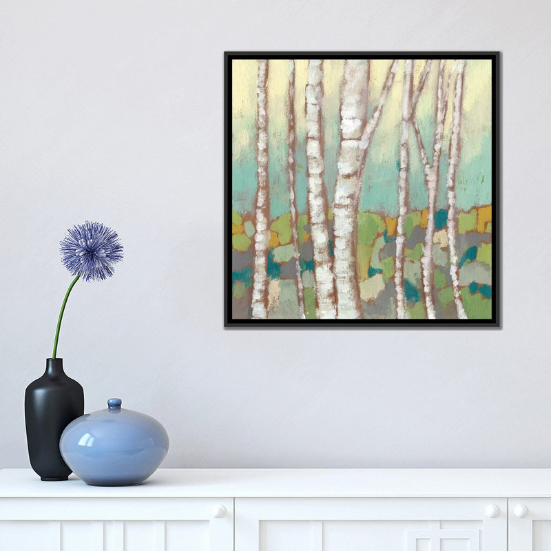 « kaléidoscope birches ii », impression sur toile, H 26 po x l 26 po x P 1,5 po, Toile avec cadre noir, Pas de tapis
