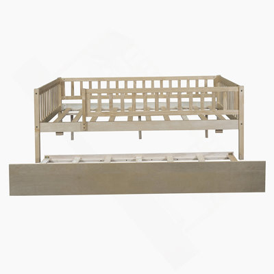 Wood Daybed With Trundle And Fence Guardrails