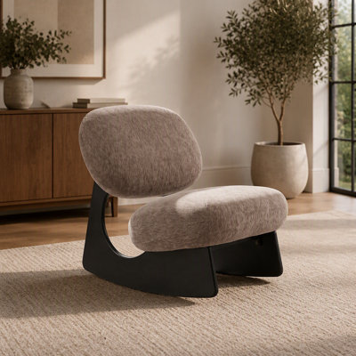 Fauteuil à bascule incurvé à base creuse, revêtu de chenille douce, sans accoudoirs, avec assise ovale ergonomique divisée, idéal pour le salon, la chambre ou la chambre d'enfant.