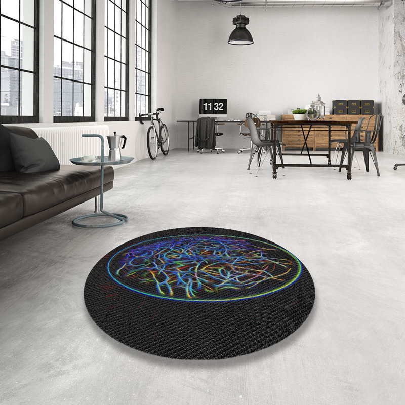 Tapis bleu/vert/noir à tisser électrique, Rond 4 pi