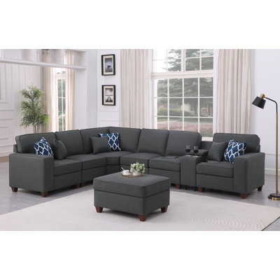Bracken 136.25" Wide Left Hand Facing Modular Corner Sectional with Ottoman