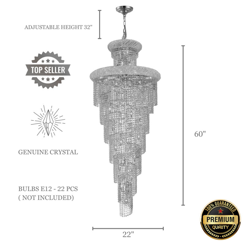 Lustre empire avec accents de cristal, 22, Chrome chrome