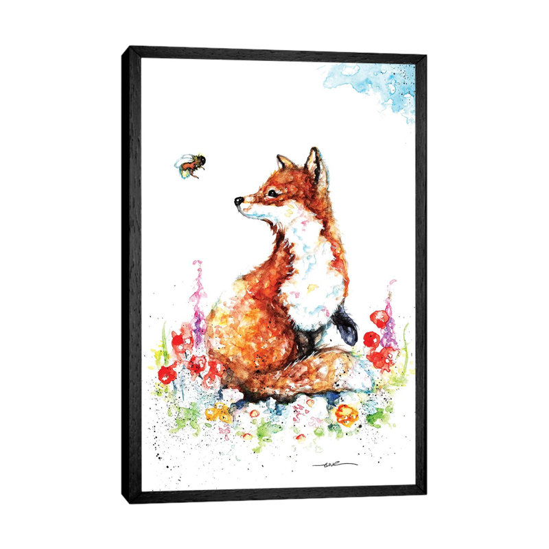 Summer Fox by BebesArts - Painting on Canvas, Black Framed, 20.32 cm H x 30.48 cm W