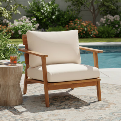 Acacia Wood Patio Dining Chairs With Weather-proof Cushions, Elegant Modern Style