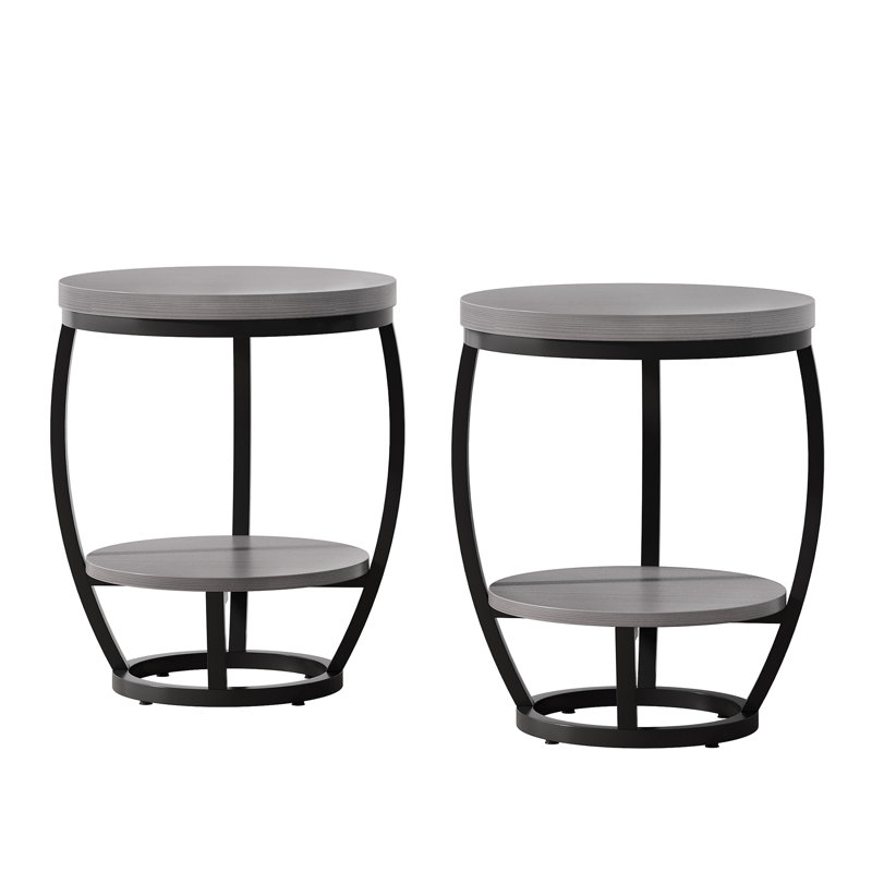 2-Tier Oval Accent Table For Small Spaces, Rustic Wood And Metal Couch End Table, Nightstand For Bedroom Or End Table Living Room(set of 2)