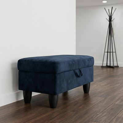 Repose-pieds capitonné moderne en velours bleu marine avec rangement et tabouret pour pieds