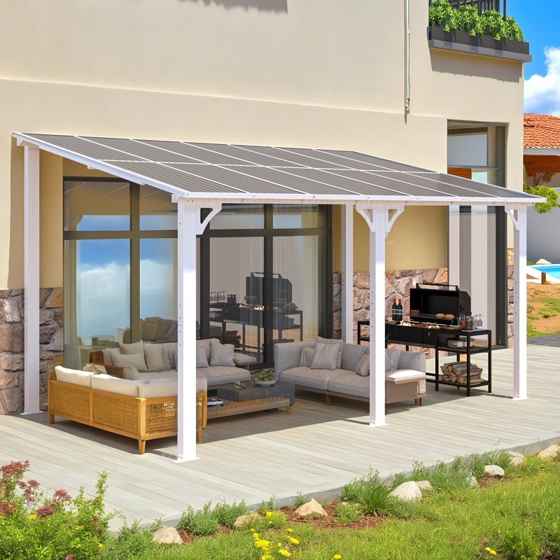 Aluminum Pergola with Canopy, White, 14 ft x 8 ft