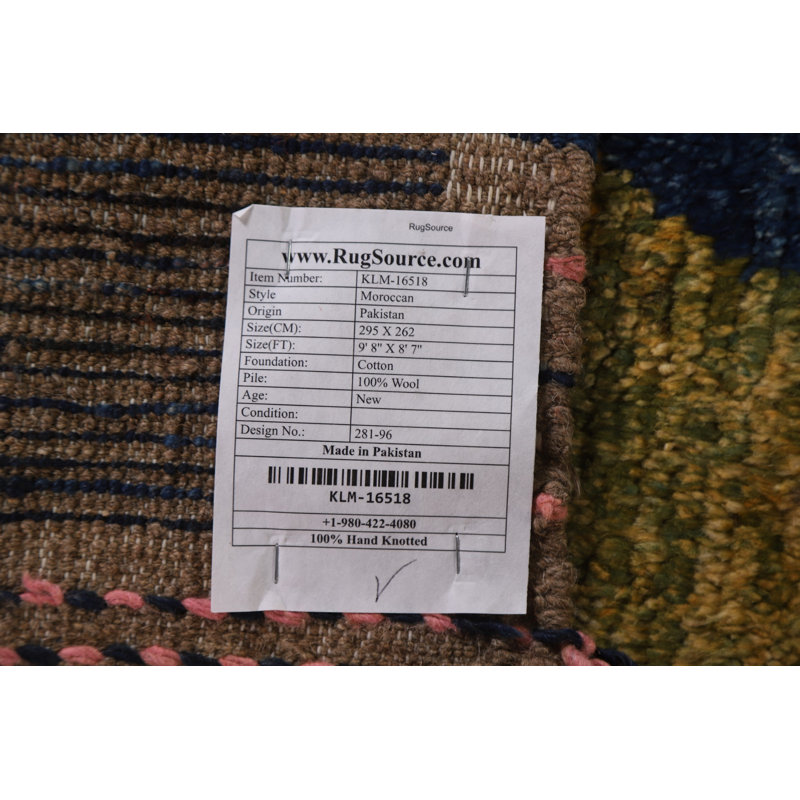 Tapis multicolore en laine noué à la main de conception unique 8 pi 7 po x 9 pi 8 po New Age