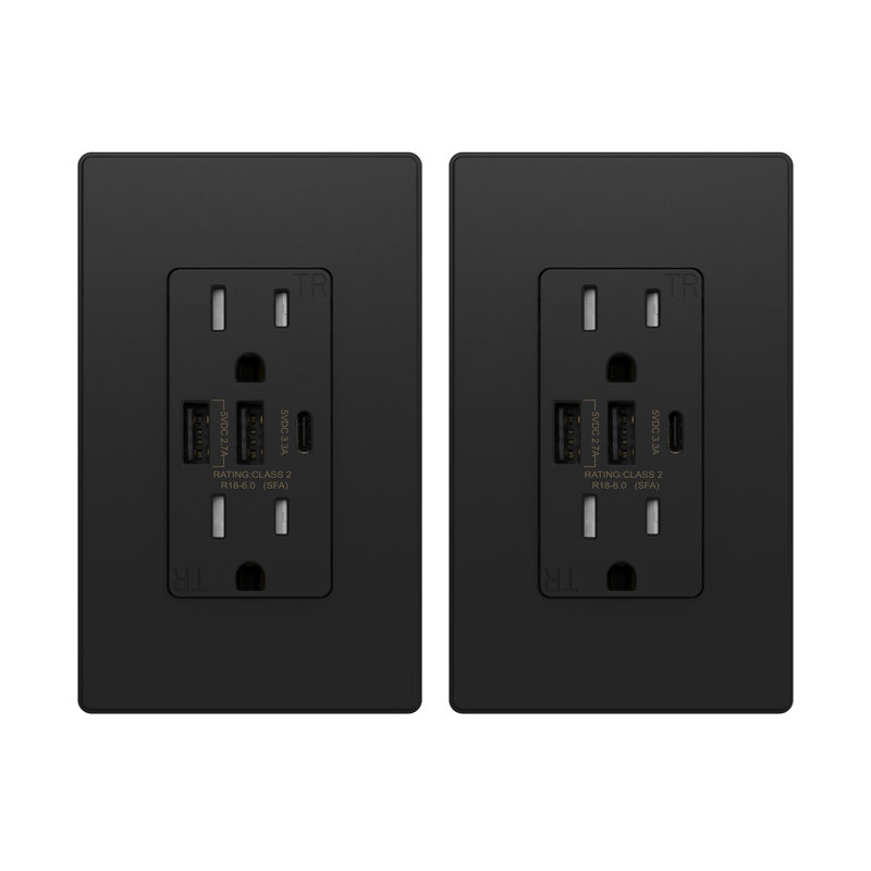 15 Tamper Resistant Duplex Outlet, Black, 2