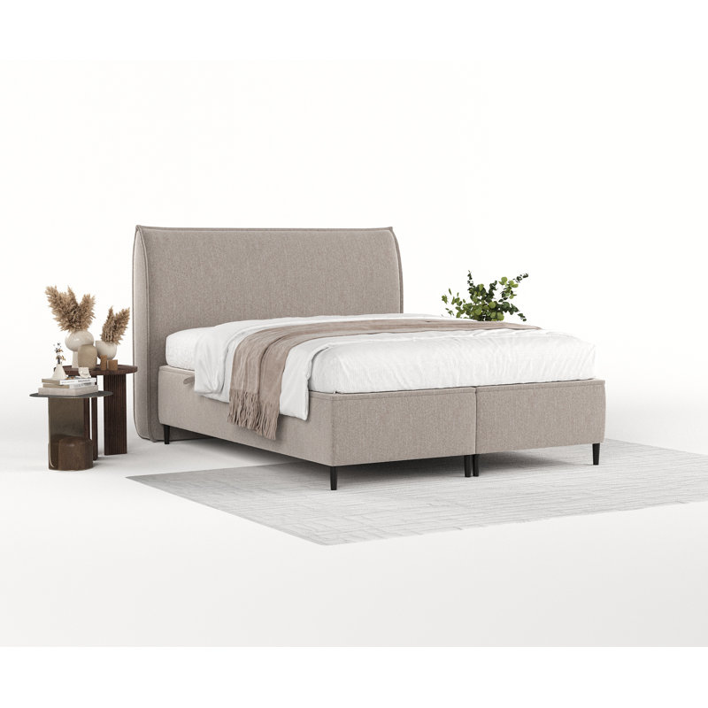 Upholstered Bed DRACO With Storage, 200 x 200 cm, Light Brown