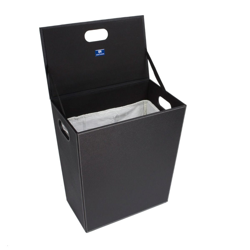 Ecopelle Laundry Hamper with Cover, Small (18.9" H x 16.9" W x 10.2" D), Black