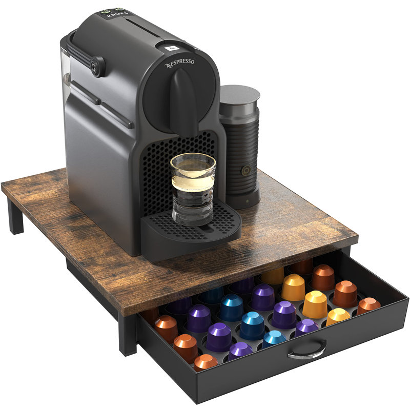Rustic Brown Coffee Pod Drawer Holder – 42-Pod Capacity Organizer For Nespresso Original Line Capsules With Large Top Surface