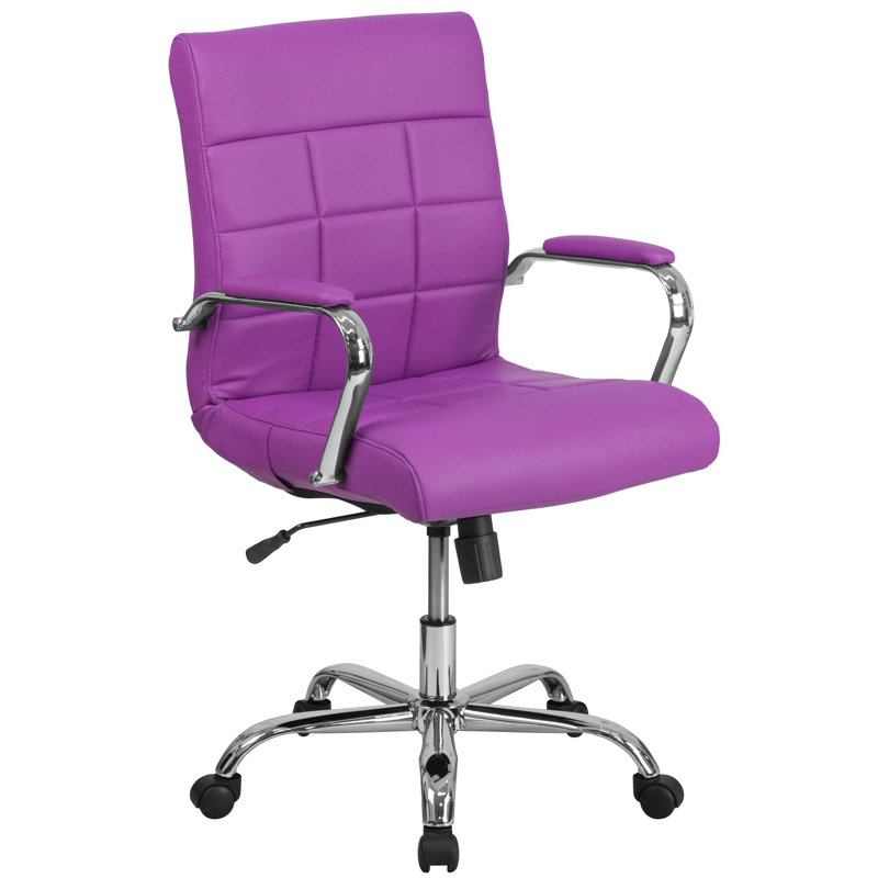 Jayen Mid-Back Swivel Vinyl Upholstered Desk Chair with Armrests, Purple