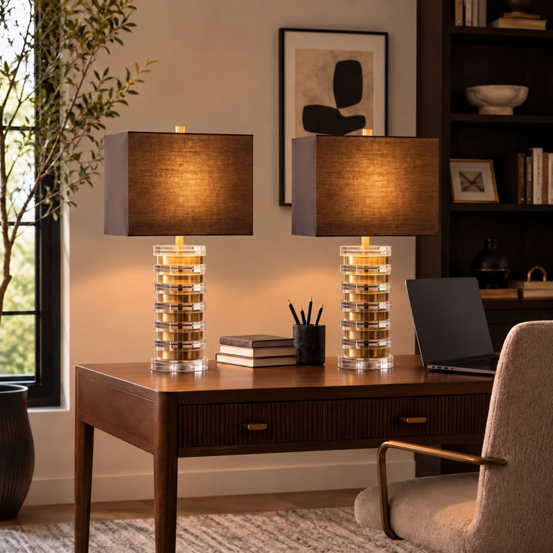 Elowen Acrylic Disc Table Lamp, Brown