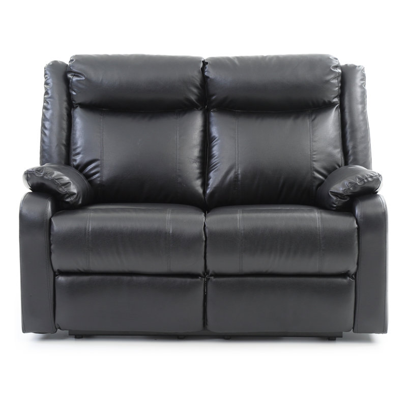 Darion Recline Loveseat Set With Padded Arms And Faux Leather, Black