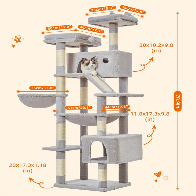 Arbre à chat Ersida, H 12,2 po x l 18,11 po x L 20,47 po, Gris