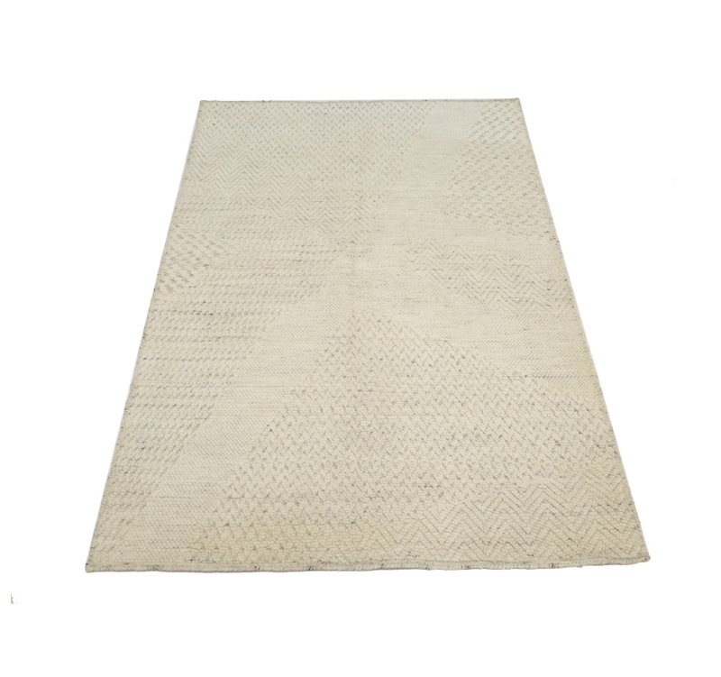 Tapis oriental crème moderne à motif abstrait 4 x 6
