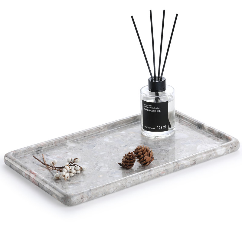 Guein Rectangle Natural Marble Tray,Fior di Pesco Quarella