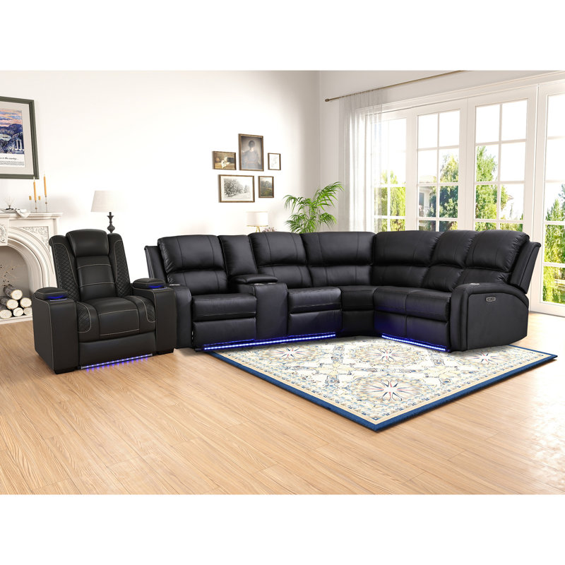 Ensemble de salon moderne avec canapé modulaire d'angle et double inclinable électrique Zaidy