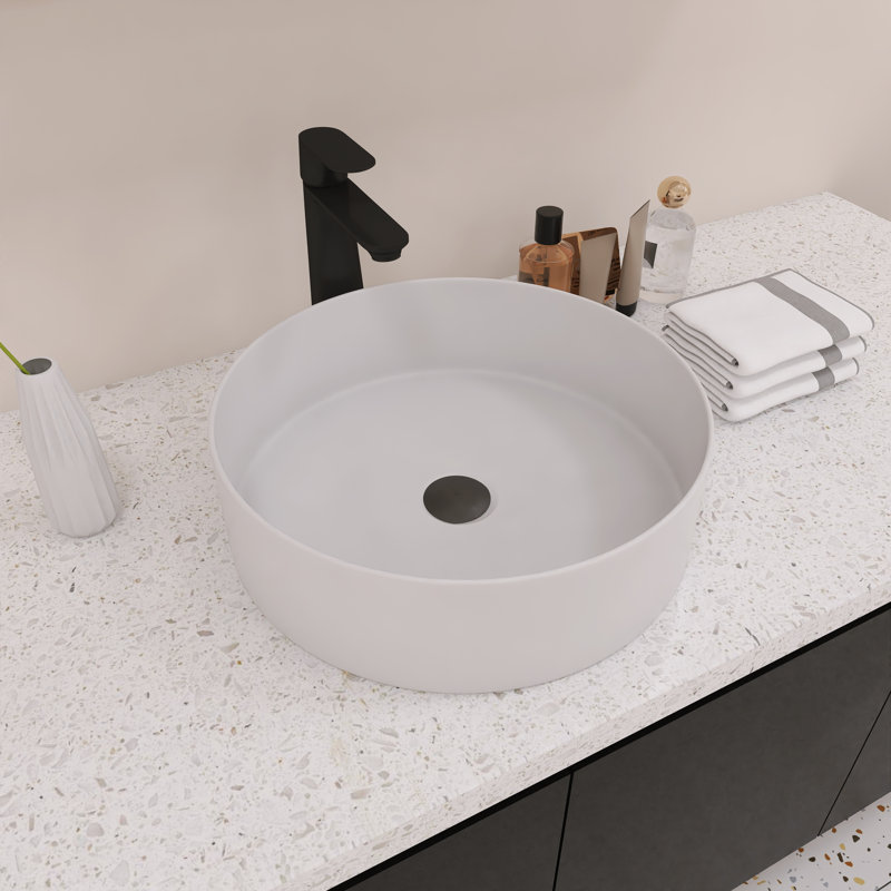 16" Round Vessel Bathroom Sink With Easy-Clean, Gloss White
