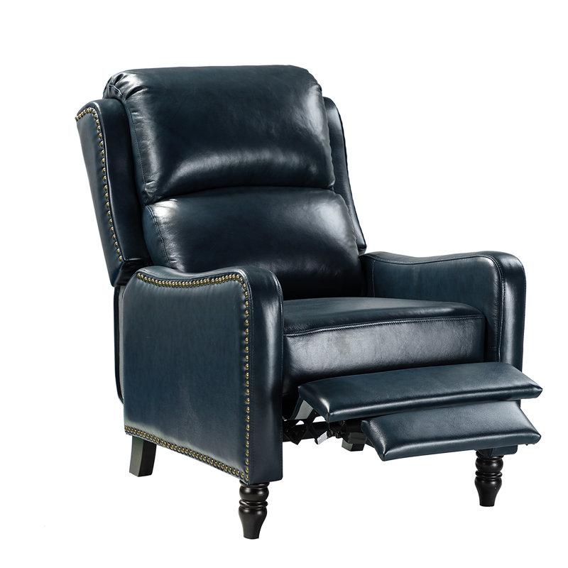 Fauteuil inclinable manuel en cuir véritable 29,5 po Amee, Cuir véritable bleu marine
