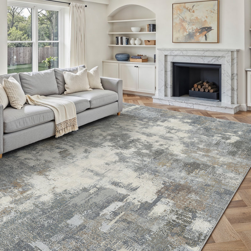 Tapis moderne lavable à la machine avec envers en caoutchouc antidérapant, Rectangulaire 8 pi x 10 pi