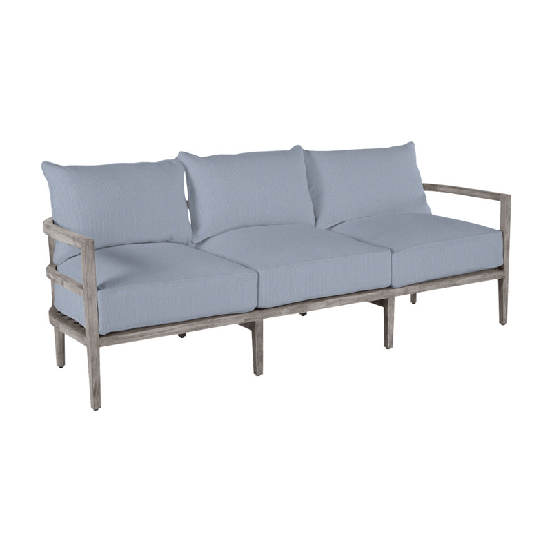 Santa Barbara 87" Wide Outdoor Teak Patio Sofa with Cushions, No Welt, Herringbone Sand, Natural Teak