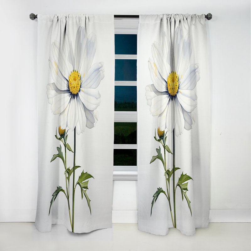 Marguerite blanche Sublime Simplicity II - Rideau à fleurs - Rideau occultant à motif floral - 1 panneaux, L 52 po x L 84 po
