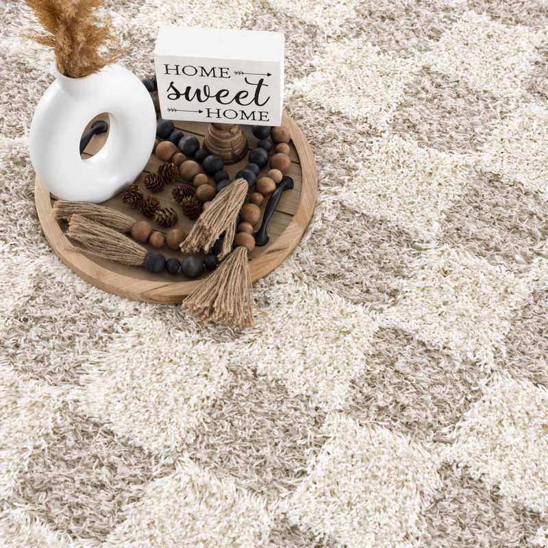 Tapis beige à poils longs Atiran, Tapis de couloir 2 pi 7 po x 10 pi