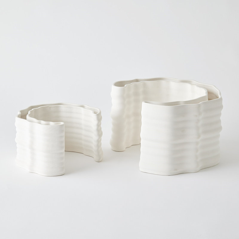 Crescent Printed Vase-Matte White-Lg, 5.75" H x 8.75" W x 8.25" D