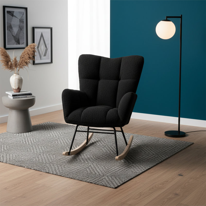 Chaise berçante rembourrée Modern Minimalist, Noir
