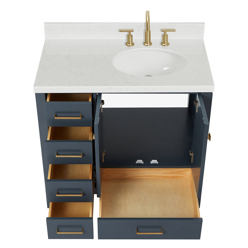  Meuble-lavabo simple 36,25 po avec comptoir en quartz, Bleu minuit