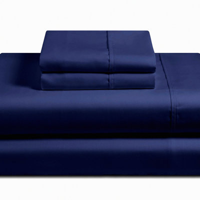 Luxury Sateen Cool Cotton Sheet Set - 5 Pc Navy Blue Bedding Bundle with Deep Pocket Elastic, 400TC Split Size Sheets for Soft Mattress Comfort