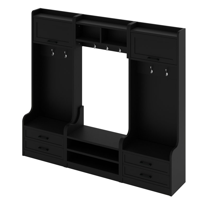 4-In-1 Detachable Hall Tree With Storage And Hooks, Multiple Functions Hallway Coat Rack With Storage Drawers And Cabinet, Shoe Bench For Entryway Hallway