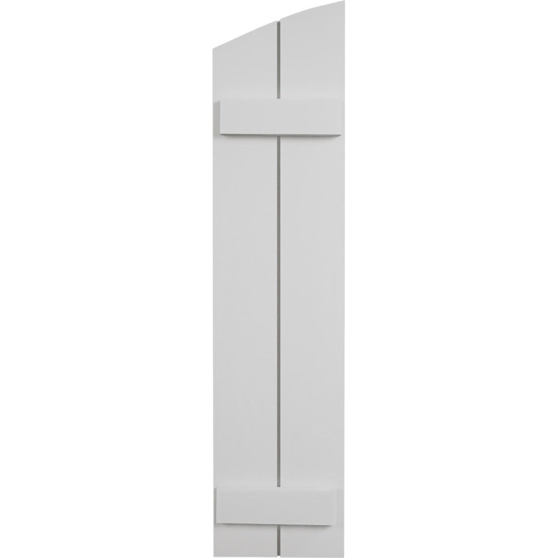 Timberthane Joined Board-n-Batten w/Elliptical Top Faux Wood Shutters, Smooth Texture/Primed Tan, 11", 80"