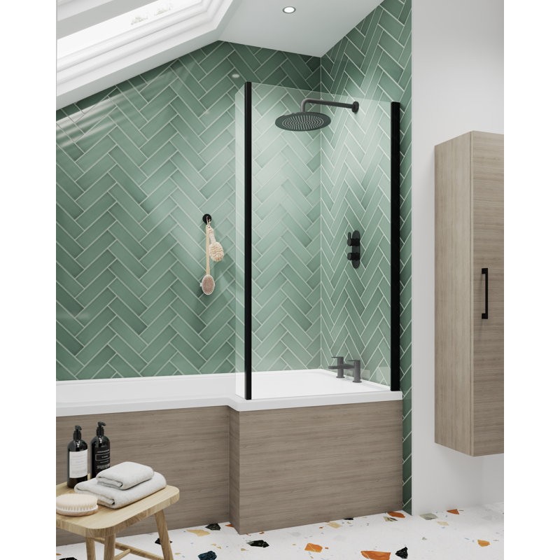 Pacific 1435mm H Prehung Semi-Frameless Tub Door with Clear Glass, Black