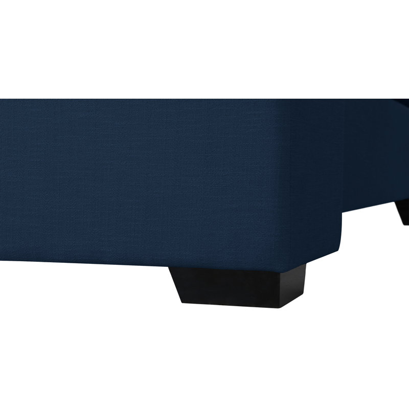 Oxford Tachani Upholstered Platform Bed, Navy Linen Textured Fabric, Queen